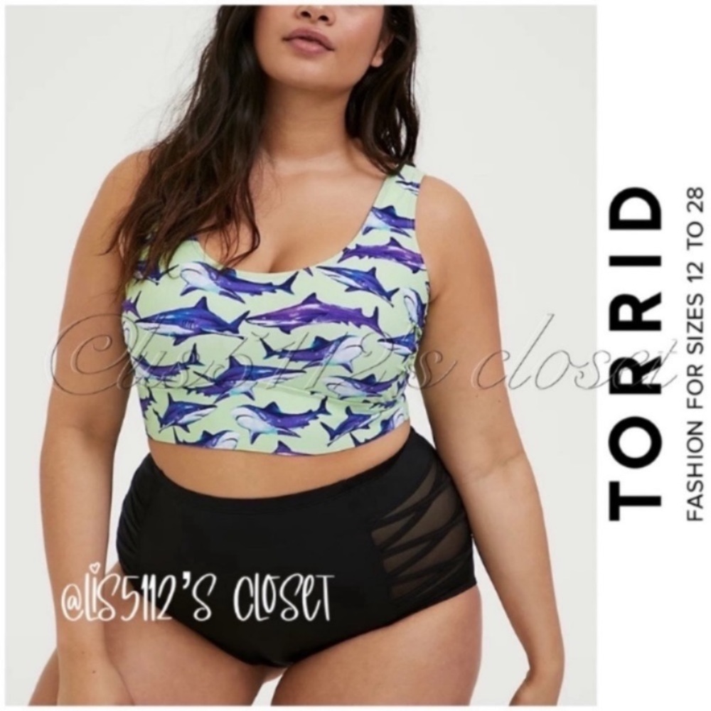Torrid Mint Green Shark Print Scoop Bikini Top & Bottoms Swimsuit SET 0X L 12